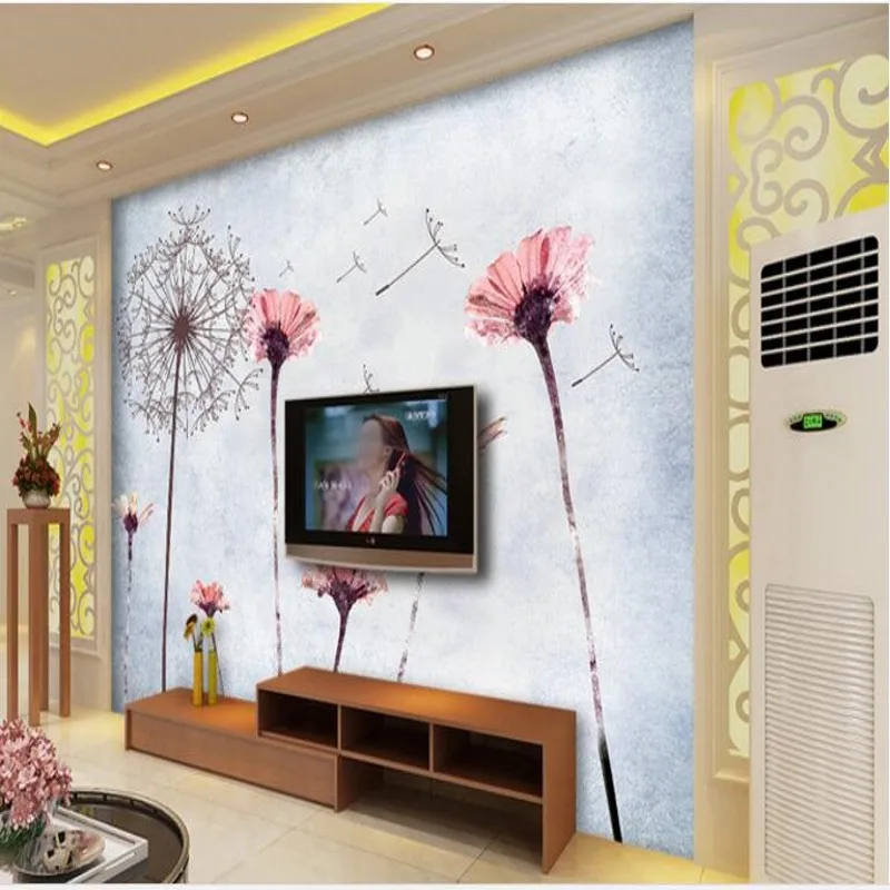 wellyu Custom large - scale murals hand - painted nostalgia simple dandelion chrysanthemum TV backdrop non - woven wallpaper