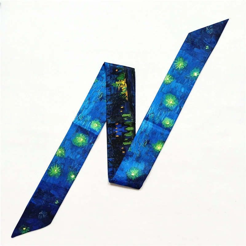 2023 New Design Van Gogh Oil Painting Scarf Women Neckerchief Skinny Silk Scarves For Ladies Bag Head Scarf Tie