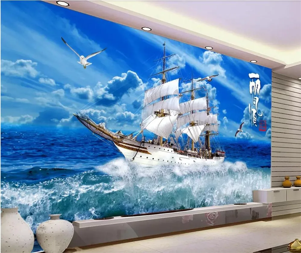 beibehang papel de parede Custom 3d wallpaper new wave of raging windsurfing TV backdrop decorative painting wallpaper 3d mural