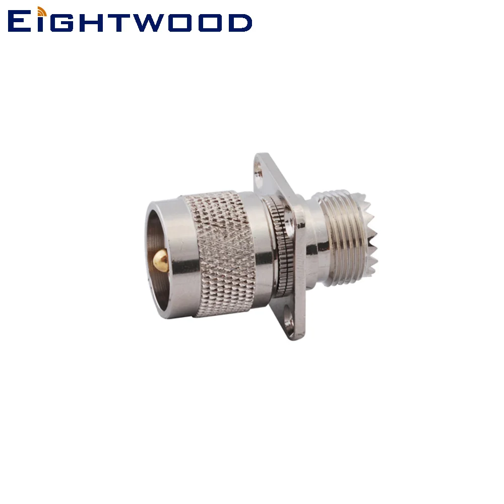 Eightwood Ham Radio Antenna RF Coaxial Adapter UHF Jack Female to UHF Plug Male RF Coaxial Connector Straight 4 Hole Flange