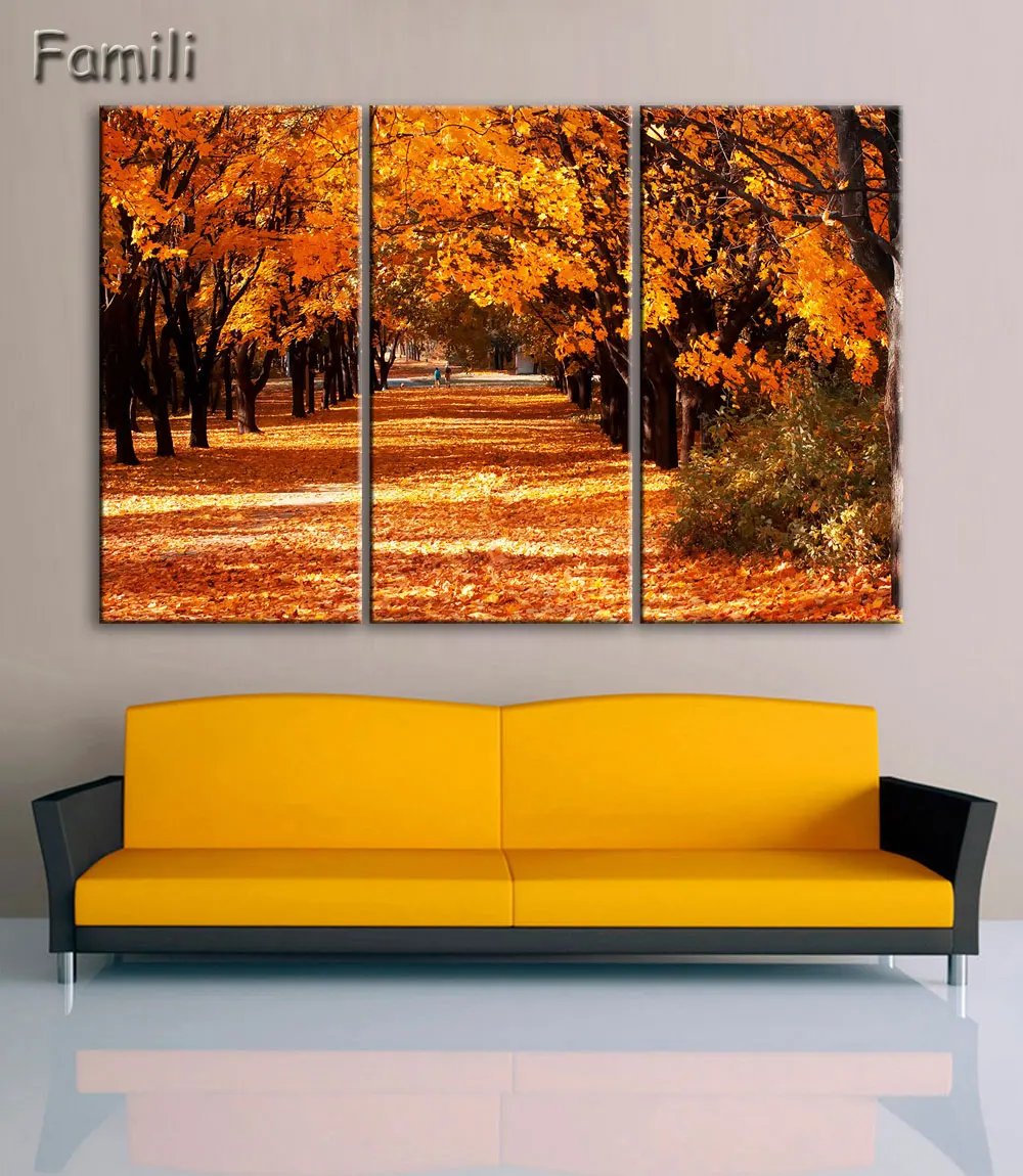 3 piece canvas art Landscape Maple Tree Canvas Painting Modern Autumn Gold Leaves Hotel Wall Pictures Decor,wall art canvas