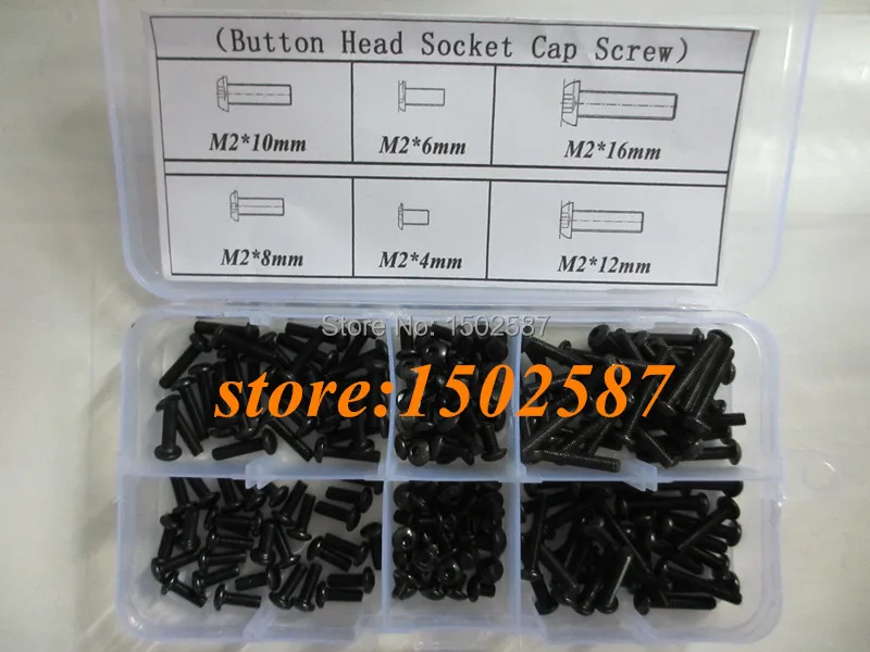 

180pcs/box M2 Serie Button Head Socket Cap Screw Black 10.9 Grade Accessories Kits Bolt M2X4/6/8/10/12/16mm