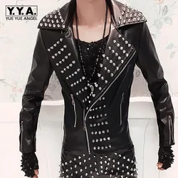 Jaqueta de couro PU de motocicleta masculina, fantasia punk rock, rebites spike casacos plus size, MLXL2XL3XL, nova moda