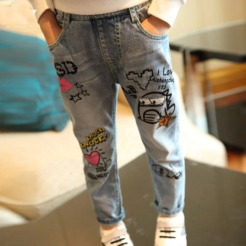 2025 clothing female children's pants Spring and Autumn doodle trousers girls jeans