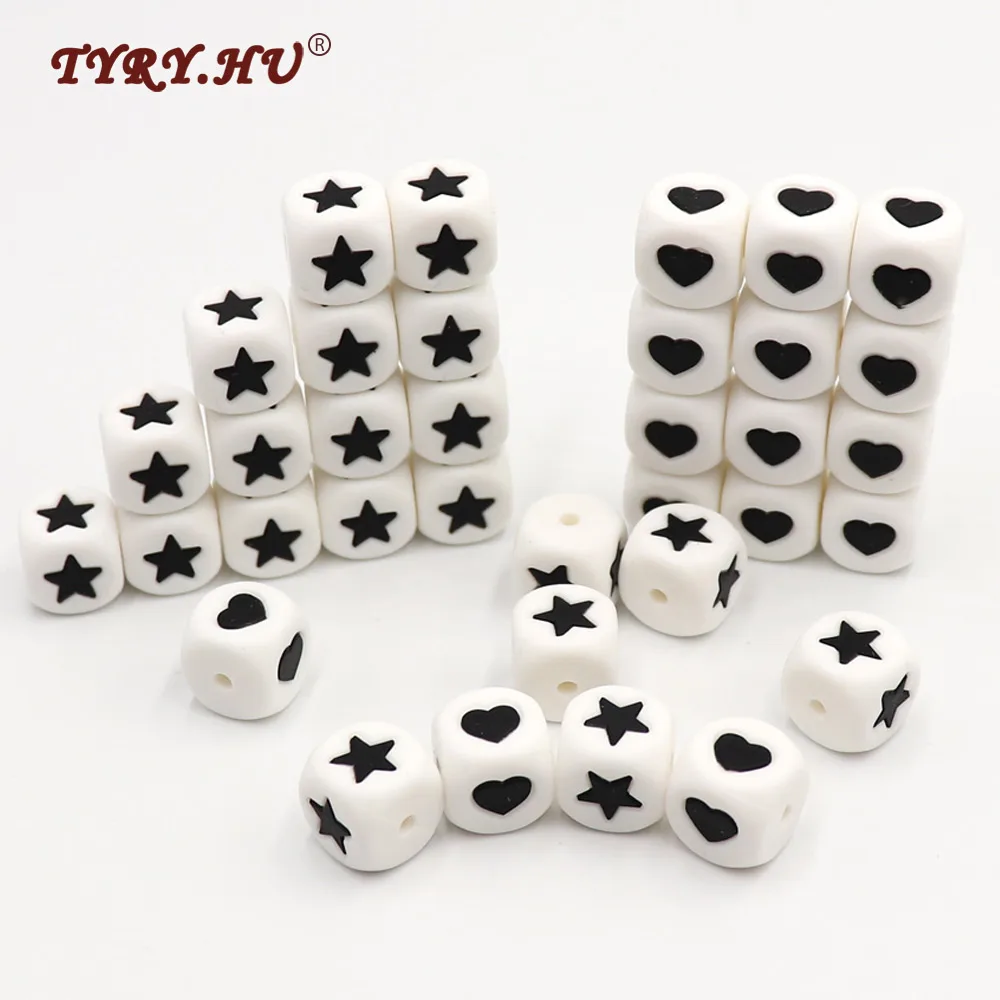 

50pc NEW ARRIVAL Cube Beads Star/Heart BPA FREE Silicone Teethers DIY Jewelry Pendants Teething Necklace Pacifier Clips Material