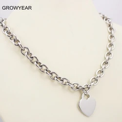 Logo Classic Plain Silvery  color Heart Charm Chain Necklace Stainless Steel Women Jewelry High Quality