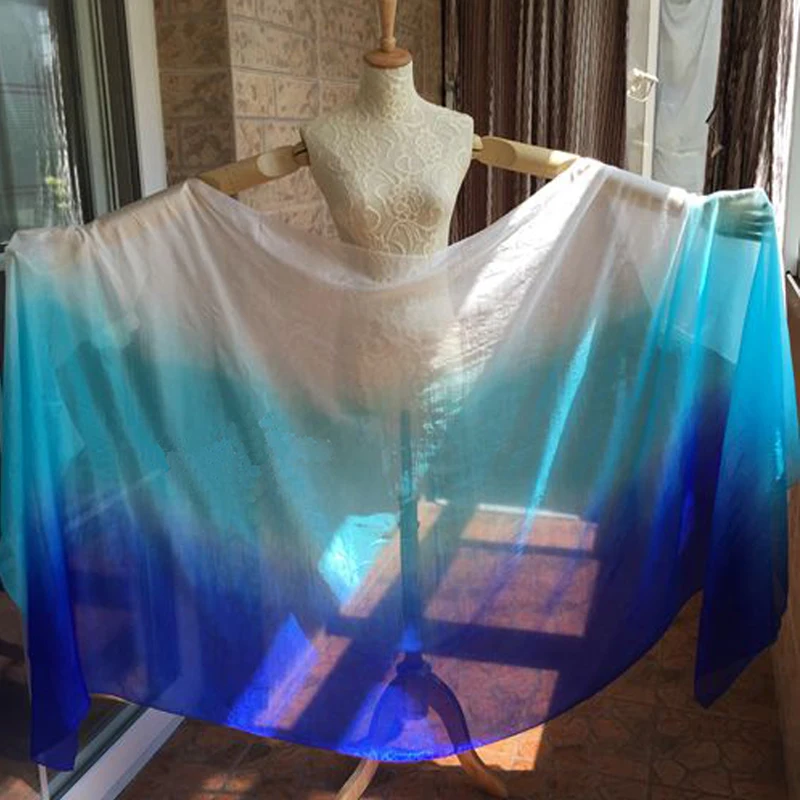 New Arrival 100% real Silk Veil for dancing 250*114cm size belly dance Veil White/Turquoise/Blue