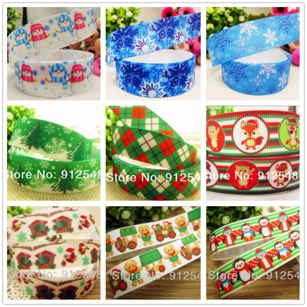 YJHSMY XW710,22/25mm 5yard/lot Christmas Series Printed grosgrain ribbon,DIY handmade materials, headwear accessories, wedding