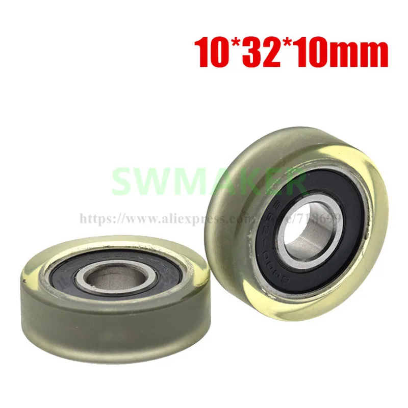 1pcs 10*32*10 mm bearing pulley, rubber-coated wheel, flat roller, mute PU polyurethane soft rubber, conveyor belt conveyor