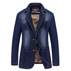 Europe and the United States the new men's fashion casual denim loose-line patch pocket suit jacket M-4XL