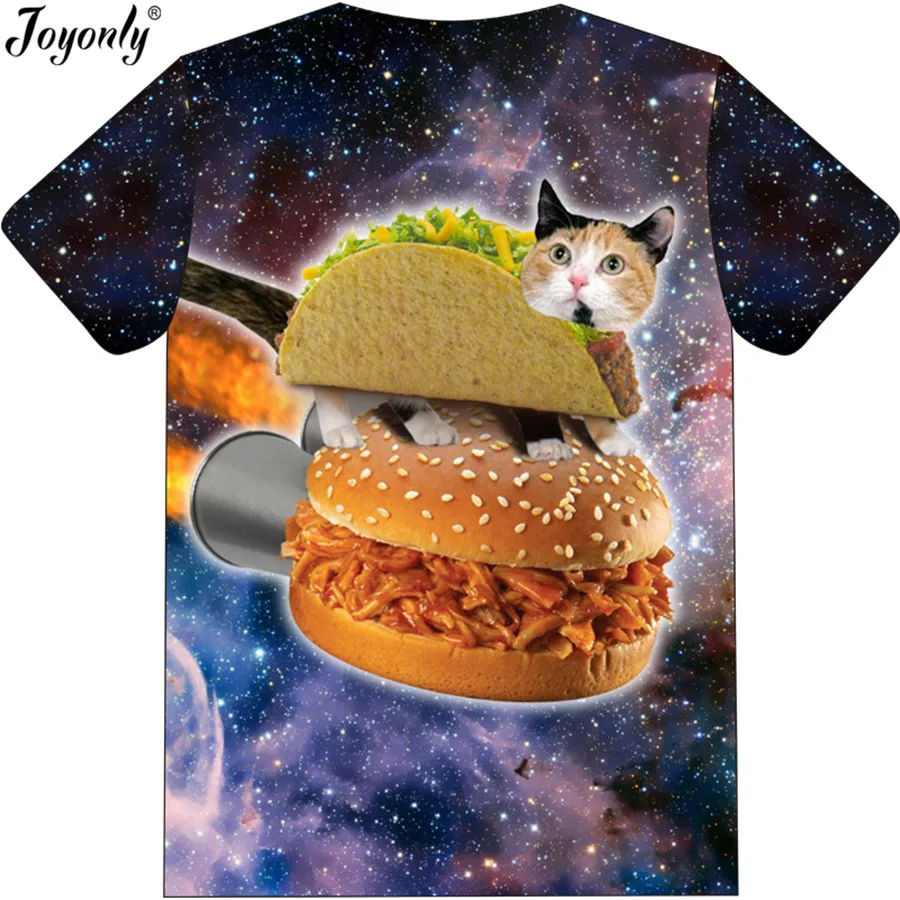 Joyonly 2019 Summer Boys Girls T-shirt 3d Printed Galaxy Space Food Hamburger Cat Design T shirt Children Cartoon Brand Tee Tops