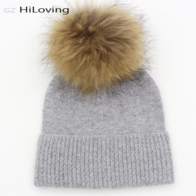 

GZHilovingL Autumn Winter Soft Real Fur Pom Pom Knitted Beanies Hat 5-15Years Child Kids Boys Girls News Warm Wool Gorros Caps