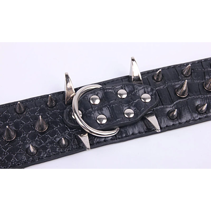 High Quality PU Leather Black Dog Collars Cool Spiked & Studded Pet Dog Collar For Medium Large Dogs Pitbulls Mastiff Bully 089