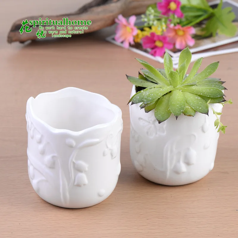 Korea zakka white ceramic pots fleshy embossed handmade crafts porcelain pots mini hot