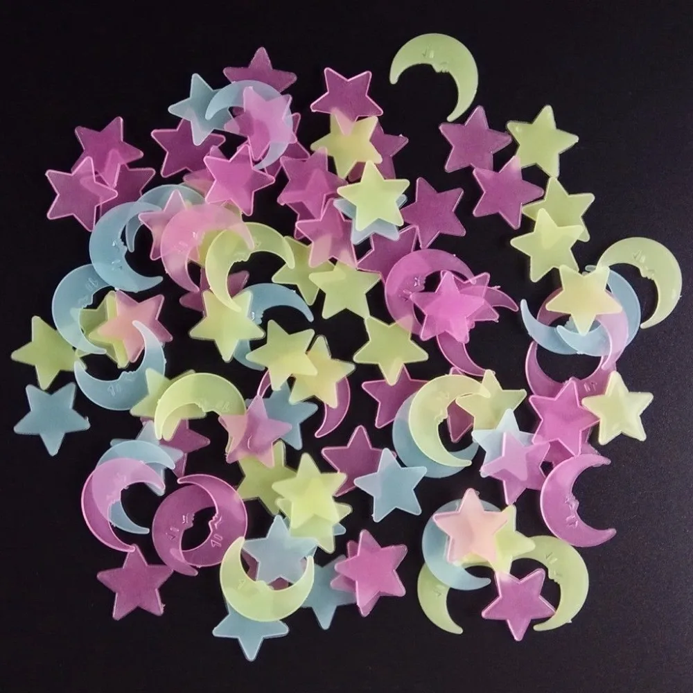 

100pcs Glow In The Dark Stars & Moon Stickers Luminous Kids Bedroom Ceiling Wall