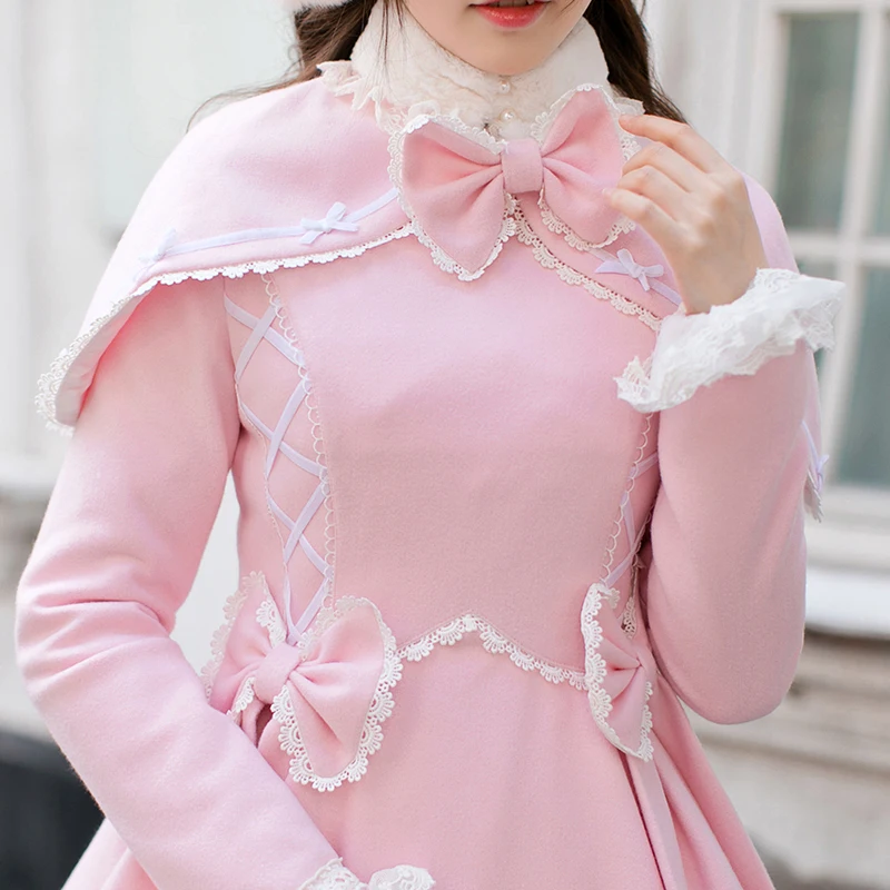 Princess sweet lolita coat Candy rain winter Japanese sweet slim wool coat long sleeved cloak coat Lovely girl wind C22CD7250