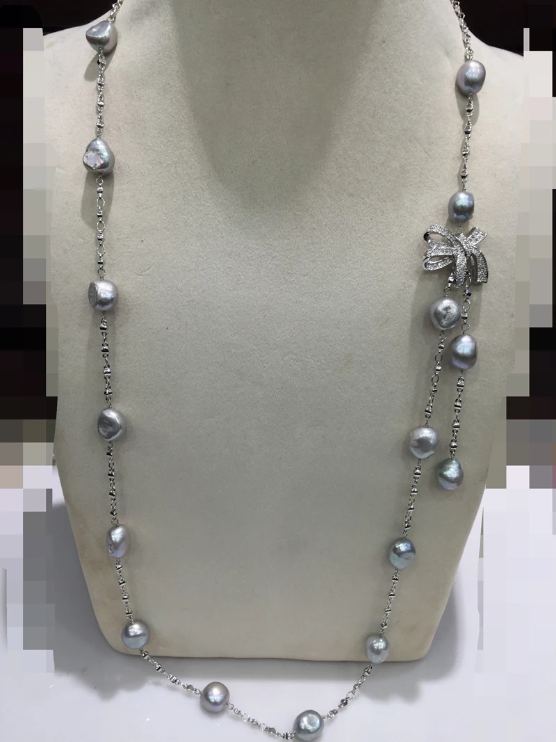 Casual Baroque Grey Natural Long Fresh water pearl Necklace 1 style is equal to Many styles belt bracelet flowing Pearl Necklace