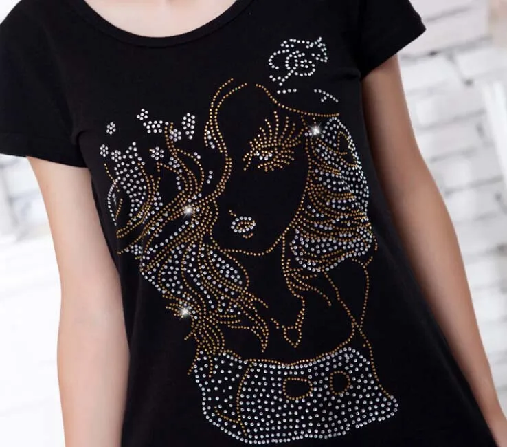 

2pc/lot Beautiful woman hot fix rhinestones iron on crystal transfers design hot fix rhinestone motif iron on applique patches