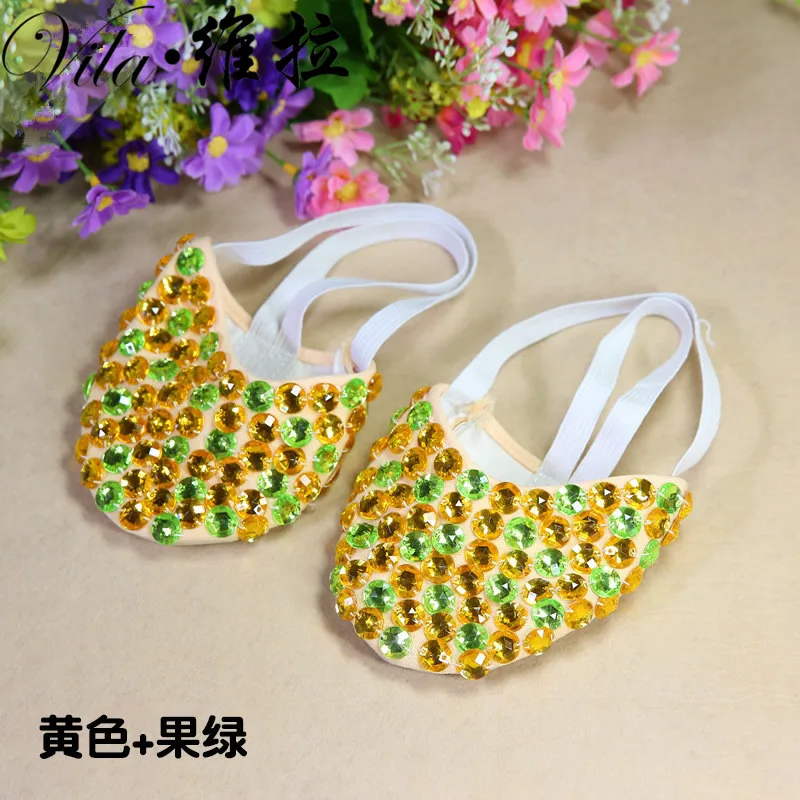 Ballet Shoes Bling Diamond Rhinestone Peals Half Sole Sandal Lyrical Belly Dance Shoes Dancing Shoes Bellydance Indian Shoes