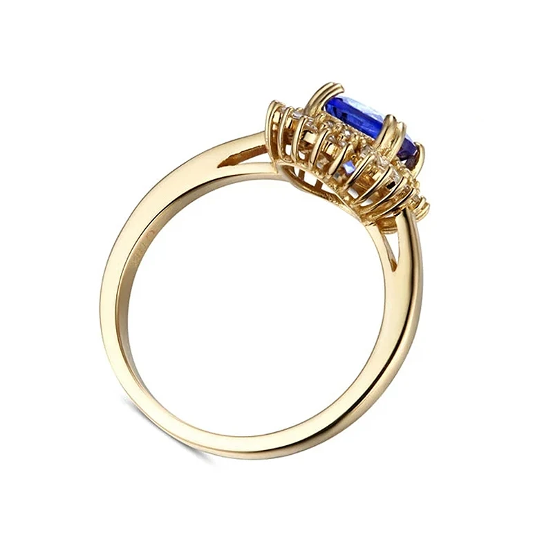 CaiMao 18KT/750 Yellow Gold 1.35 ct Natural IF Blue Tanzanite AAA 0.36 ct Full Cut Diamond Engagement Gemstone Ring Jewelry