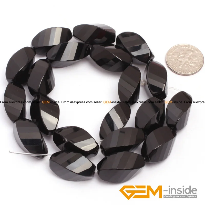 Agat : Twist AA Grade Black Agat Beads Strand 15\