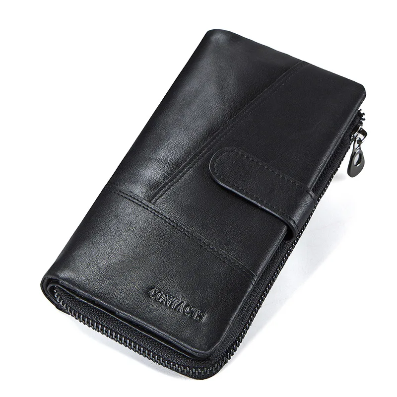 Contacts Genuine Leather ID Card Holder for Men, Zip Coin Key Clutch Wallet Handbag Dark Brown One Size Vintage