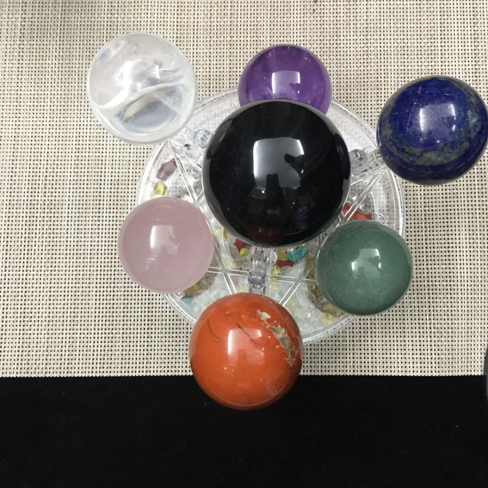 

drop shipping Natural seven chakra Crystal gemstone seven sphere set with base meditation reiki healing crystal array fengshui