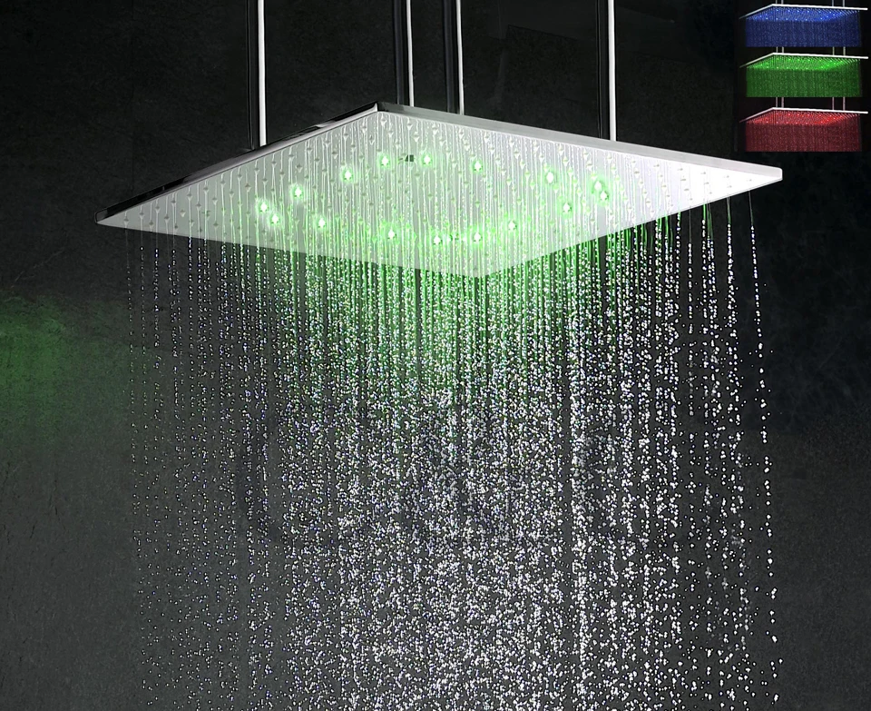 20 Inch Ceiling Mounted Brushed Mist And Rainfall LED Temperature Sensitive 3 Colors Bathroom Shower Head With Arms L-20WL