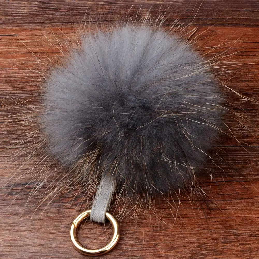 LFPU Colorful 15CM Fluffy Genuine Raccoon Fur Keychain Women Bag Pendant Ball Keyring Handbag Pompom Keychain Jewelry