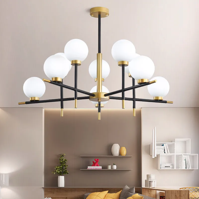 Imagem -05 - Nordic Criativo Luz Pingente Moderno Quarto Foyer Ouro com Preto Luxo Pendurado Lâmpada Leite Branco Bola de Vidro Abajur Droplight