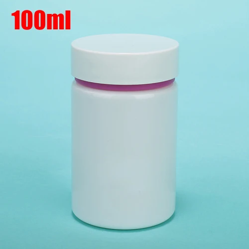 20pcs 100ml White Color PET Medical Plastic Bottles, Pills Containers, Powder Bottle, Capsules Storages--Green Edge Cover