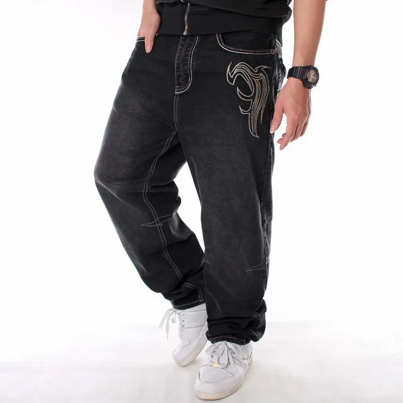 Jean Baggy à Jambes Larges pour Homme, Pantalon en Denim, Noir, Broderie, Street Dance, Rap, Hip Hop, Grande Taille 30-46