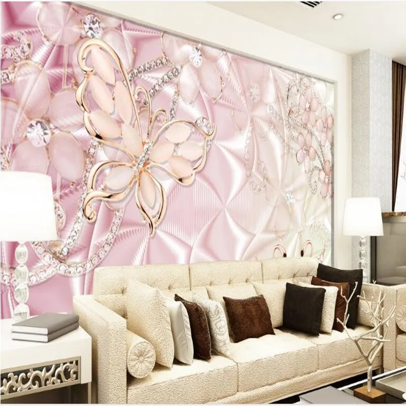 

wellyu Custom large - scale murals explosion pink swan butterfly flower jewelry background wallpaper non - woven wallpaper