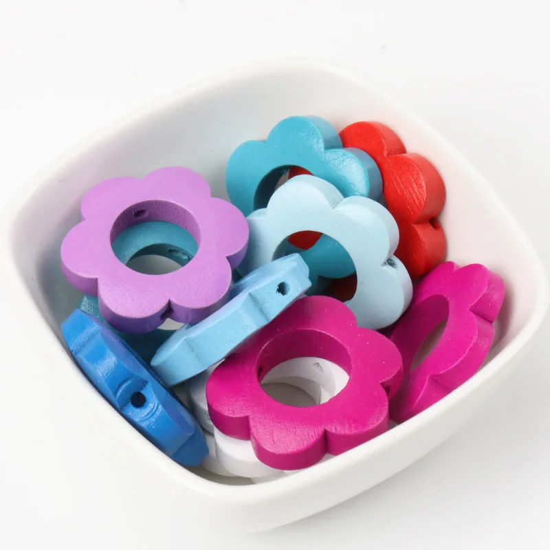 10pcs Mixed Flower Garland Pattern Wooden Spacer Beads For Jewelry making DIY 26mm MT1413X