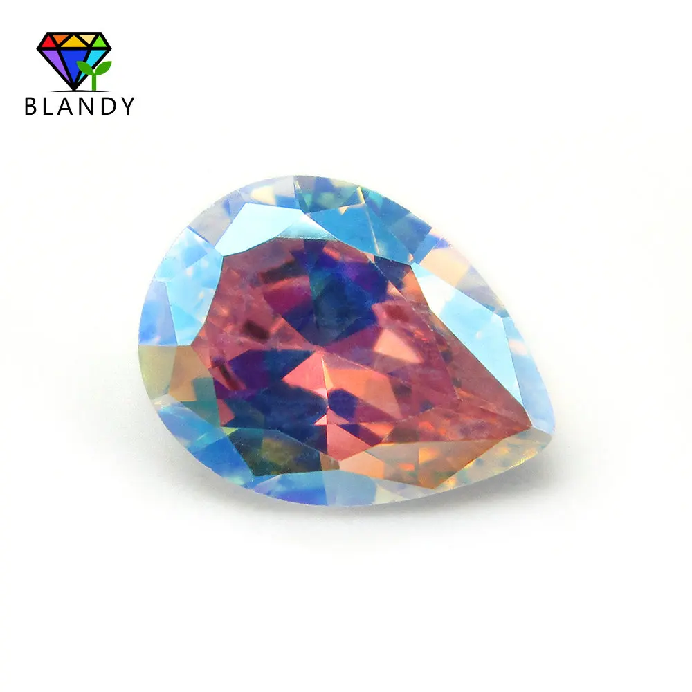 Free Shipping 3x4~10x12mm Pear Cut Plating AB Color Multicolor Cubic Zirconia CZ Stone Synthetic Gems For DIY  Jewelry