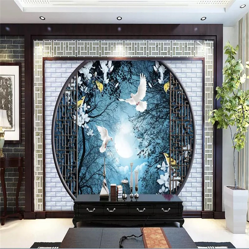 

Decorative wallpaper Moon forest white dove 3D background wall