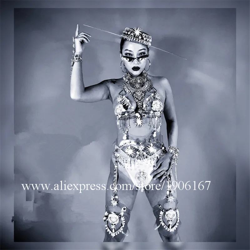 Nightclub Female Rhinestone Crystal Stage Performance Costume Singer Dancer Sexy Lady Party Event Evening Dress Halloweeen Suit