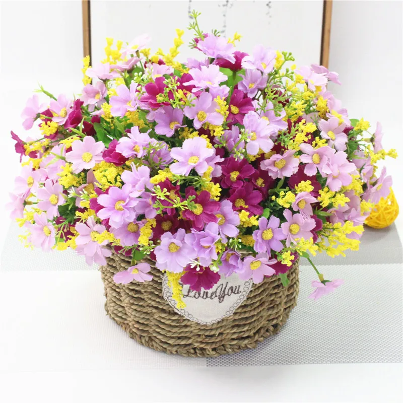 One Bouquet 7 Branch 28 Heads Cute Silk Daisy Artificial Decorative Flower DIY Wedding Floral Arrangement Home Room Table Decor 5