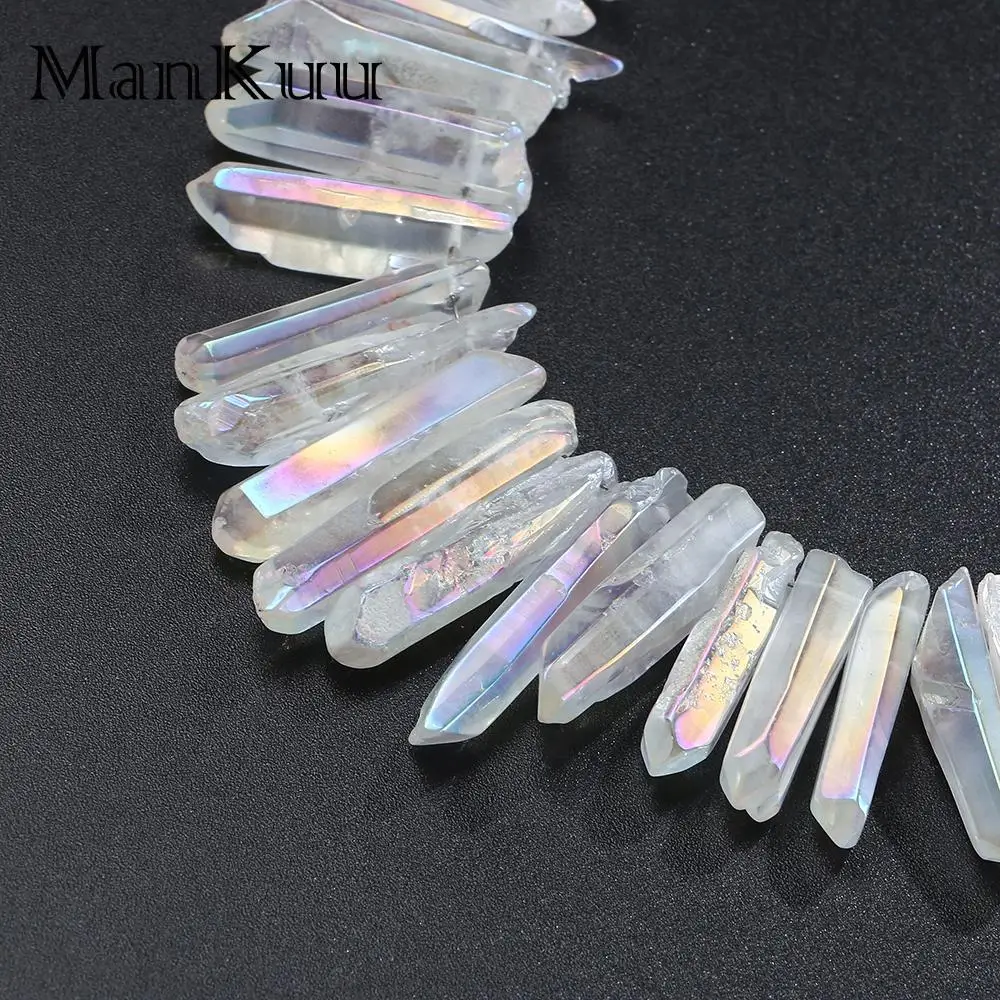 Mankuu White Clear Crystal Pendant Column Irregular Crystal Pillar Pendant Natural Healing Stone Pendants For DIY Jewelry Making
