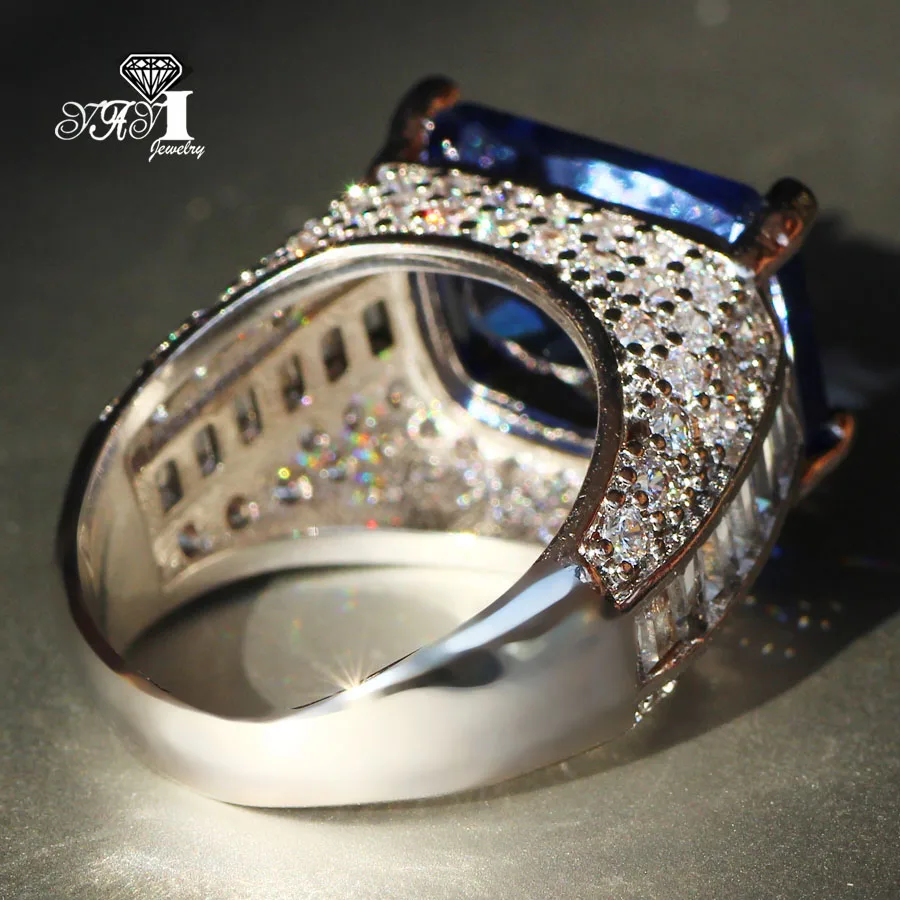 YaYI เครื่องประดับแฟชั่นเจ้าหญิงตัดขนาดใหญ่7.6 CT Blue Zircon Silver สีแหวนหมั้นแหวนแหวน