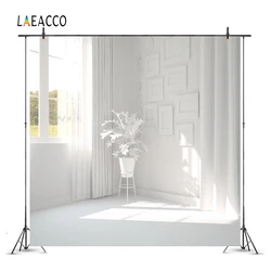 Laeacco White Chic House Window Curtain Sunshine Plants Baby Doll Portrait Photography Backdrops Photo Backgrounds Photo Studio