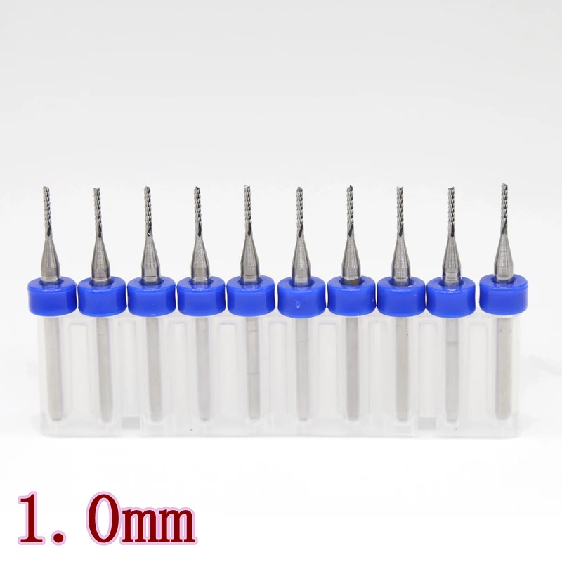 HANGXIN 10pcs / lot 1.0mm 1.2mm PCB End Mills Tungsten Carbide CNC Wood Bit Router Metal Cutting CNC Milling Machine Rehearsal