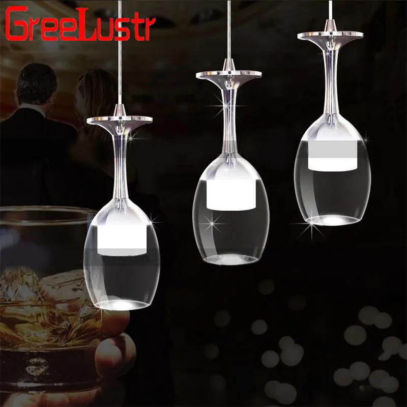 Home Deco Wine Glass Led Pendant Lamps Loft Chandeliers Hanging Lamp for Bar Kitchen Indoor Light Lustre Industrial Lighting Dec