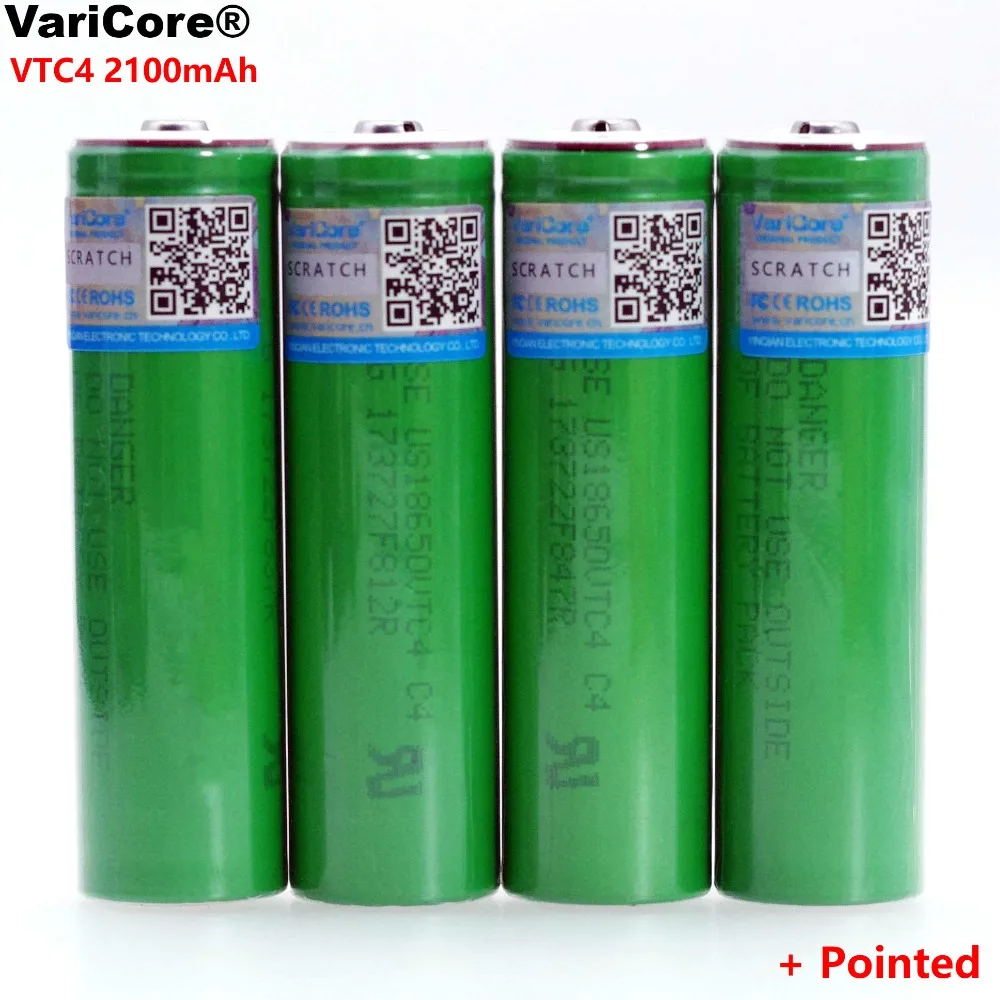 4pcs VariCore 100% Original 3.6V 18650 VTC4 2100mAh High drain 30A Rechargeable battery For US18650VTC4 + Pointed