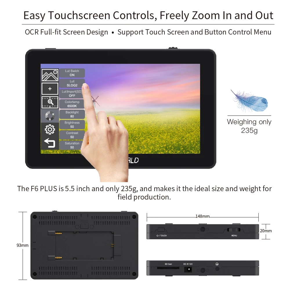 FEELWORLD F6 PLUS 5.5 Inch IPS 3D LUT Touch Screen 4K HDMI Monitor Full HD 1920x1080 Camera Field Monitor for DSLR Video Movie