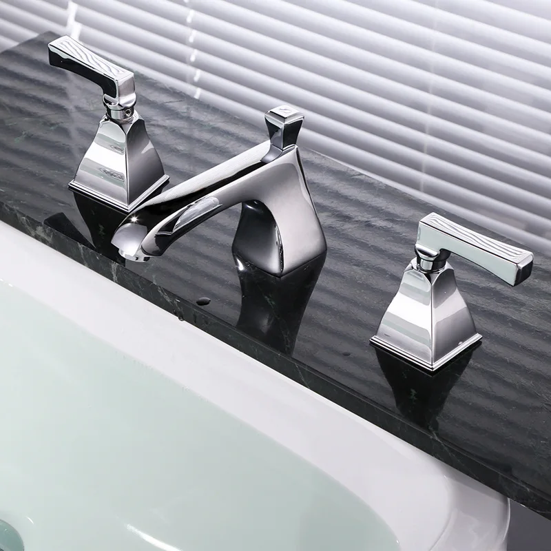 Luxury Bathroom Chrome Quality Brass Double handle three holes basin faucet mixer tap