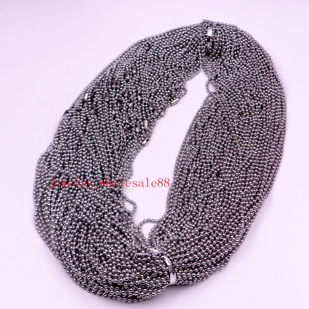 wholesale 100pcs/ Bag stainless steel   2.4mm 24'' lenght round beads chain necklace fit pendant on sale jewelry