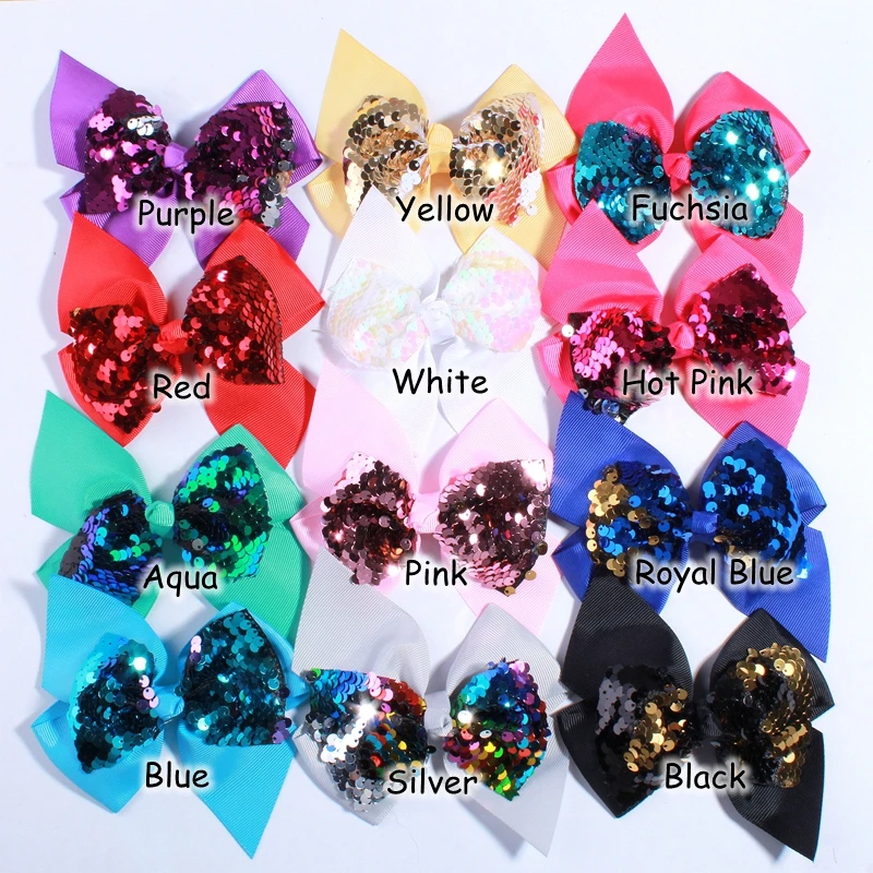 200PCS 12CM New Dovetail Grosgrain Fabric Hair Bows For Headbands Sparkling Sequins Hair Bow For Hair Accessories You Pick Color