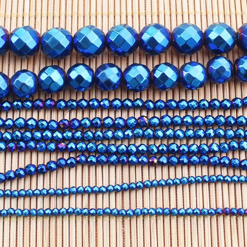 Facted 2-12mm Natural Hematite Electroplate Blue Round Loose Beads 15inch Wholesale For DIY Jewellery