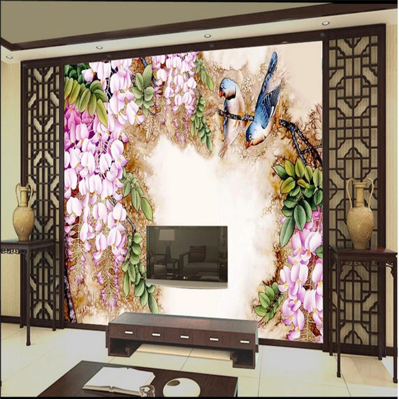 beibehang Custom Photo Wallpaper 3D Mural Sticker Chinese Wind Wisteria Background Wall papel de parede wallpaper for walls 3 d